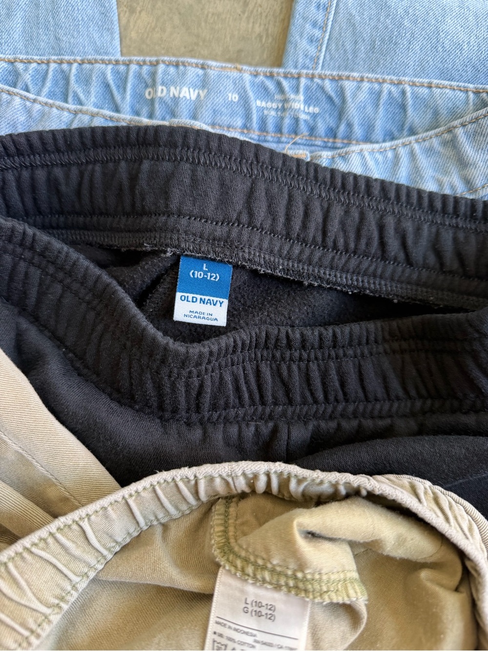 Old Navy Kids Bottoms / Black Sweatpants Tan joggers and Blue Jeans